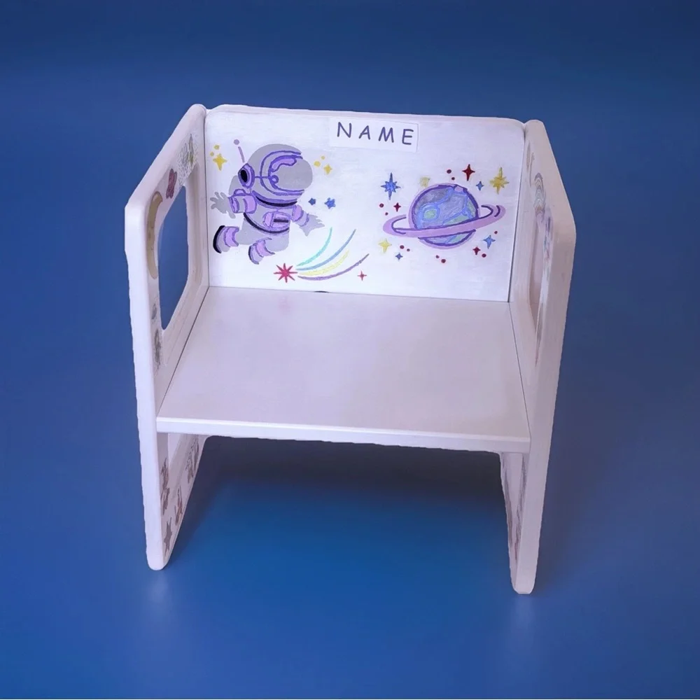 Personalized Montessori Weaning Chair Wood 3 Heights Ages 1-3 Astronaut/Western
